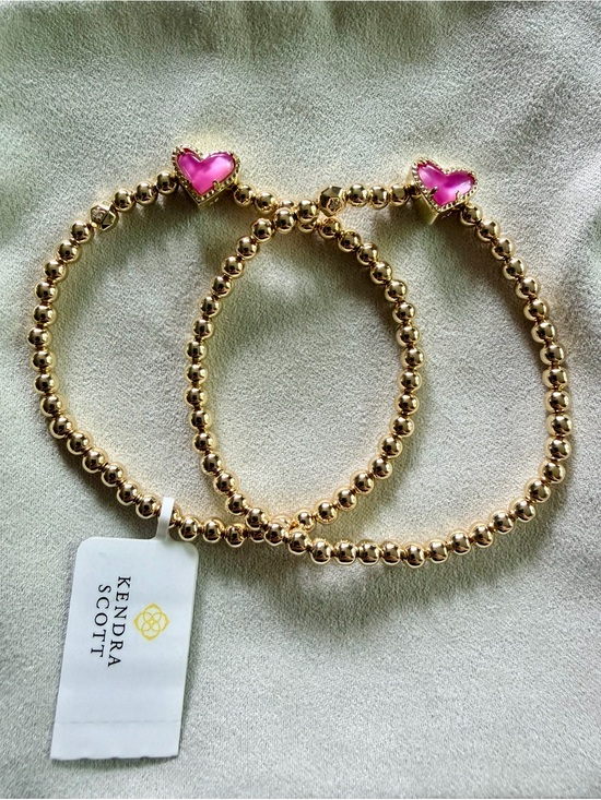 Kendra Scott Jewelry - Kendra Scott Gold Beaded Bracelet Duo with Pink Heart Charms
